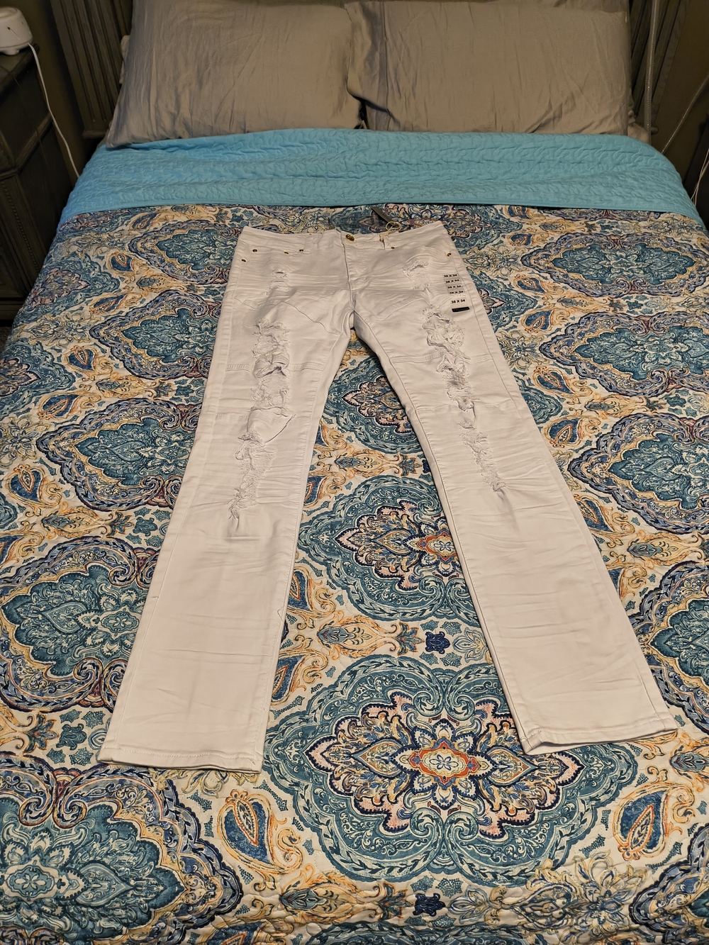 White Distressed Straight-Leg Jeans
